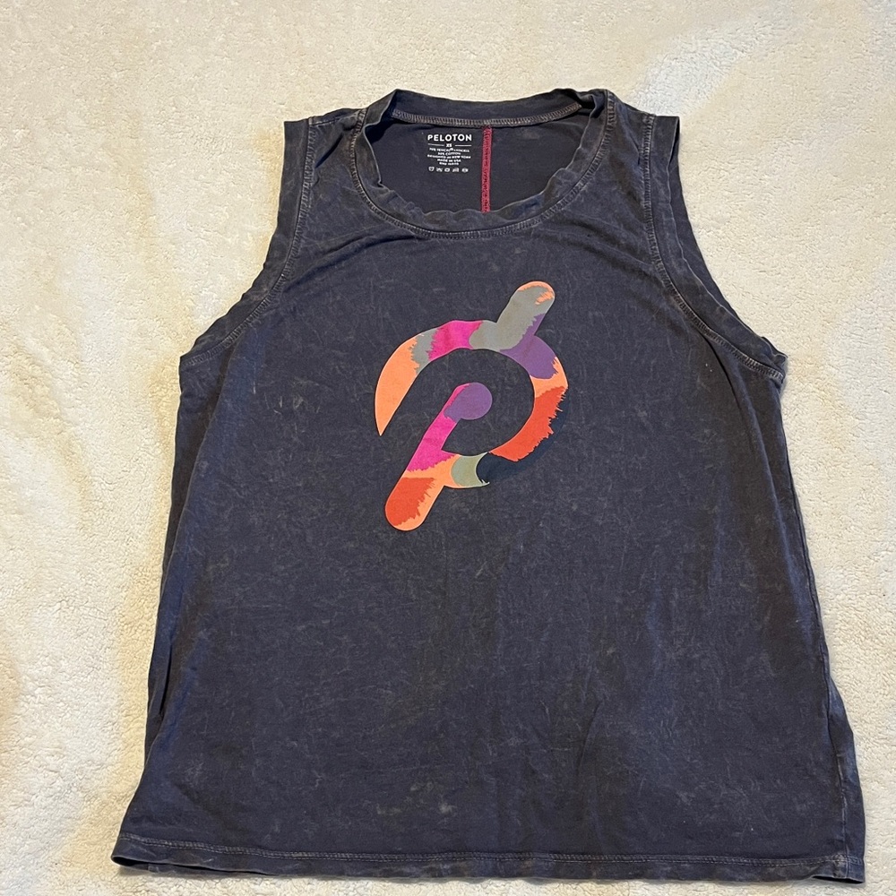 Peloton Charcoal Gray Tank Top with Multicolor Logo Workout Exercize Size XS